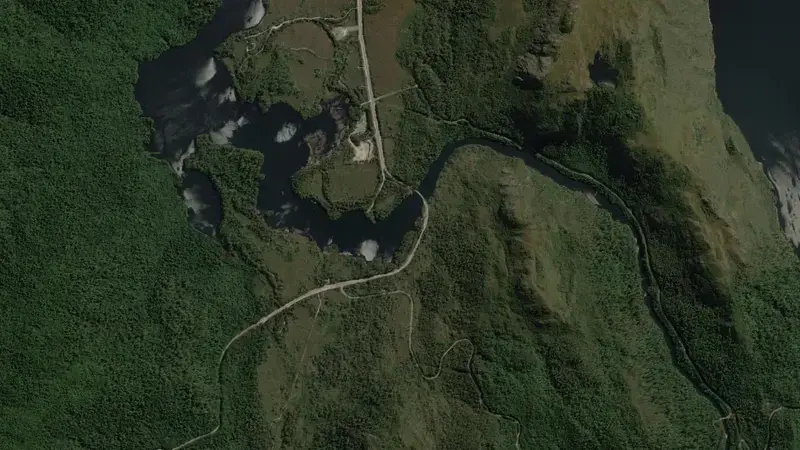 Satellite view of Lake Rosebery reservoir, Tasmania, Australia