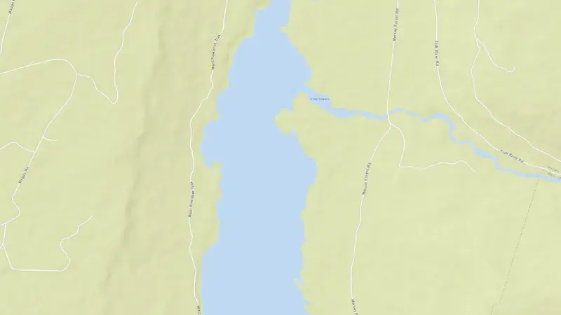 Road map of Lake Rowallan reservoir, Tasmania, Australia