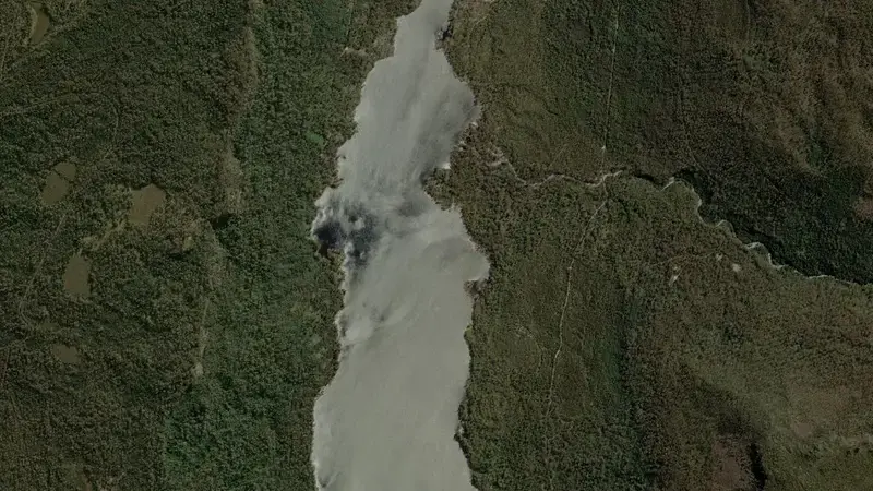 Satellite view of Lake Rowallan reservoir, Tasmania, Australia