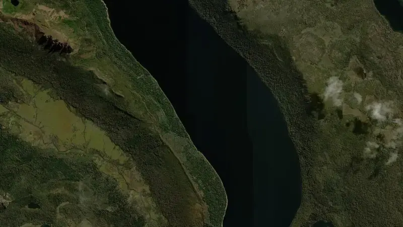 Satellite view of Lake St Clair reservoir, Tasmania, Australia