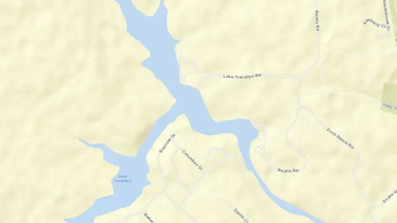 Road map of Lake Trevallyn reservoir, Tasmania, Australia