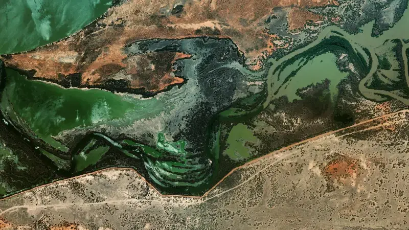 Satellite view of Lake Wetherell reservoir, New South Wales, Australia