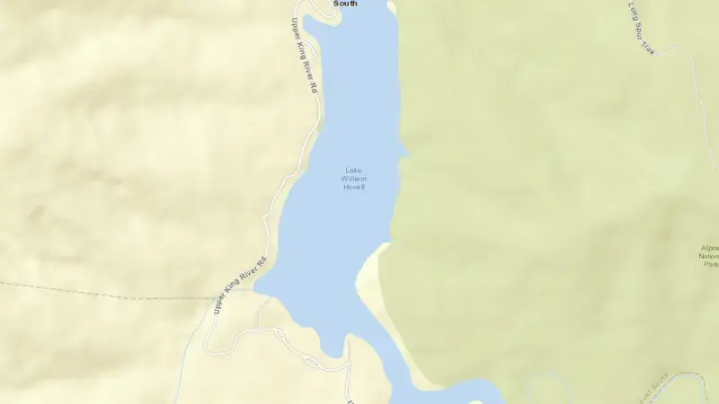 Road map of Lake William Hovell reservoir, Victoria, Australia