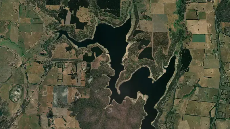 Satellite view of Lal Lal reservoir, Victoria, Australia