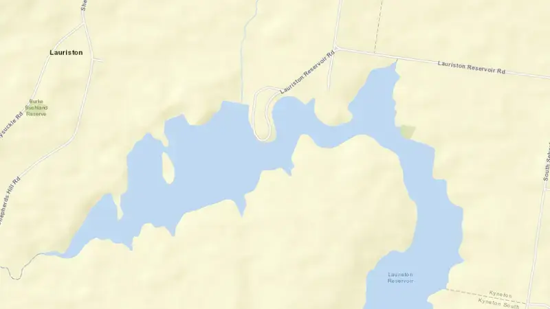 Road map of Lauriston reservoir, Victoria, Australia