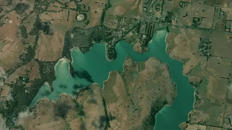 Satellite view of Lauriston reservoir, Victoria, Australia