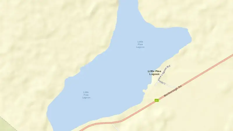 Road map of Little Pine Lagoon reservoir, Tasmania, Australia