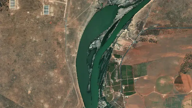 Satellite view of Lock 1 - Blanchetown reservoir, South Australia, Australia