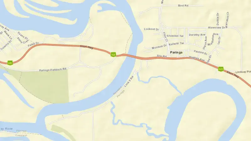 Road map of Lock 5 - Renmark reservoir, South Australia, Australia