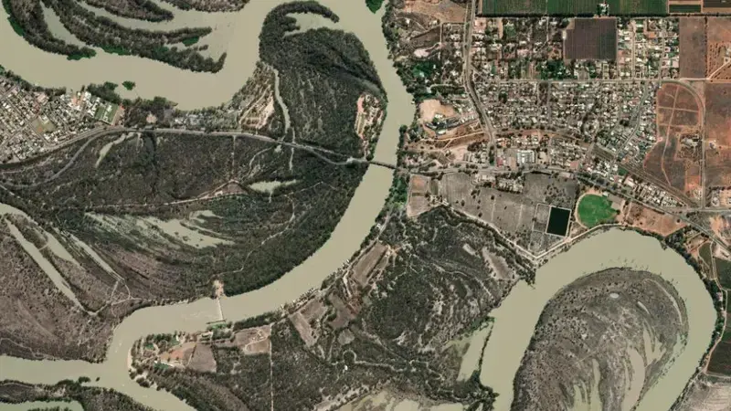 Satellite view of Lock 5 - Renmark reservoir, South Australia, Australia