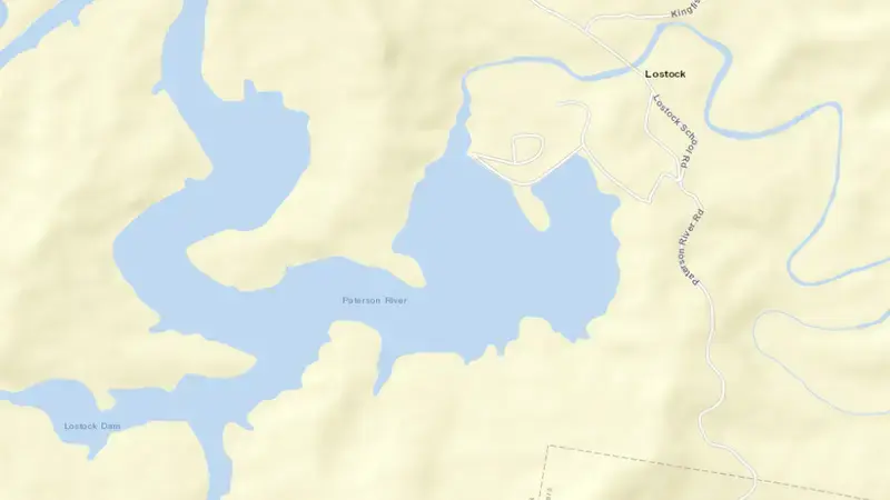 Road map of Lostock reservoir, New South Wales, Australia