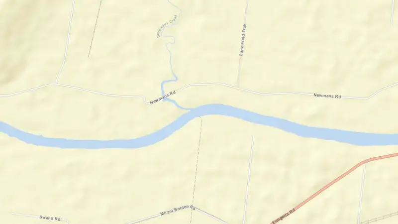 Road map of Marian Weir reservoir, Queensland, Australia