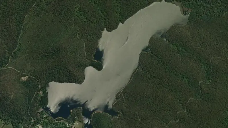 Satellite view of Maroondah reservoir, Victoria, Australia