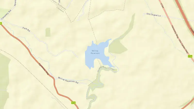 Road map of McCay reservoir, Victoria, Australia