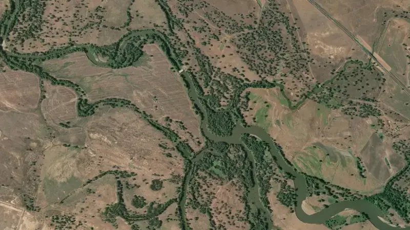 Satellite view of Mollee Weir reservoir, New South Wales, Australia