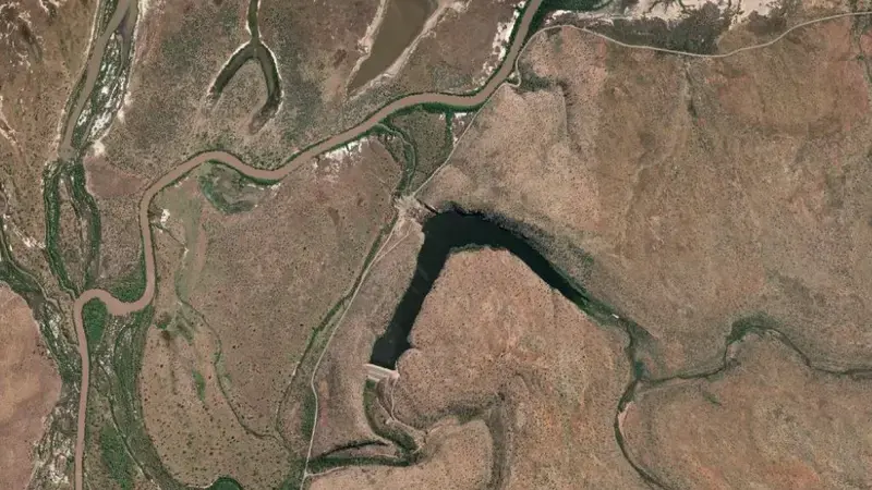 Satellite view of Moochalabra reservoir, Western Australia, Australia