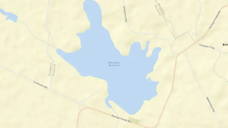 Road map of Moorabool reservoir, Victoria, Australia