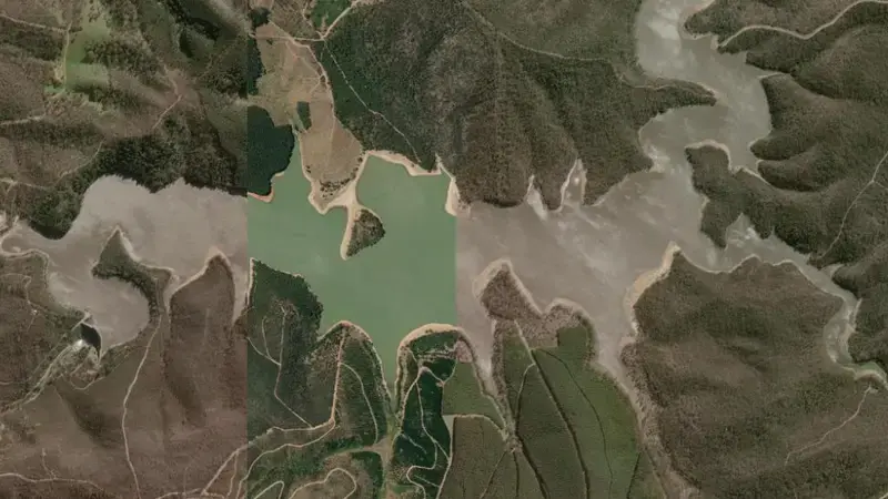 Satellite view of Mount Bold reservoir, South Australia, Australia