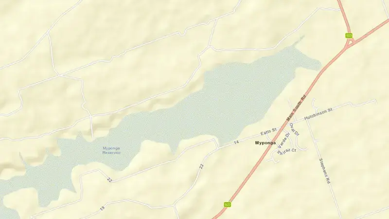 Road map of Myponga reservoir, South Australia, Australia