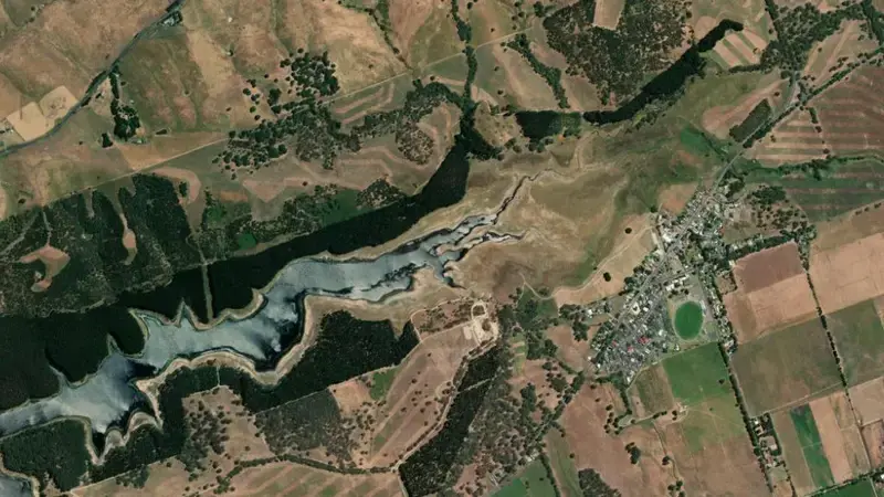 Satellite view of Myponga reservoir, South Australia, Australia