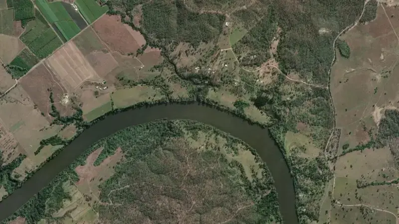 Satellite view of Ned Churchward Weir reservoir, Queensland, Australia