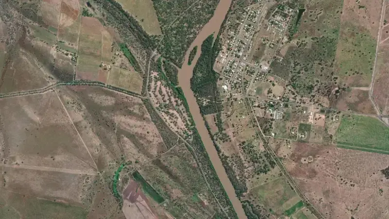 Satellite view of Neville Hewitt Weir reservoir, Queensland, Australia