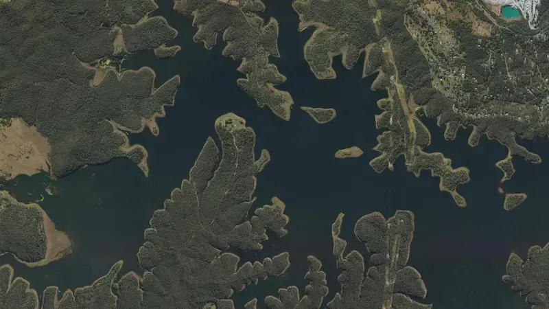 Satellite view of North Pine reservoir, Queensland, Australia