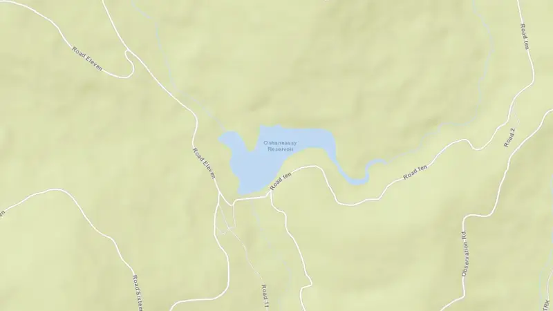 Road map of O'Shannassy reservoir, Victoria, Australia