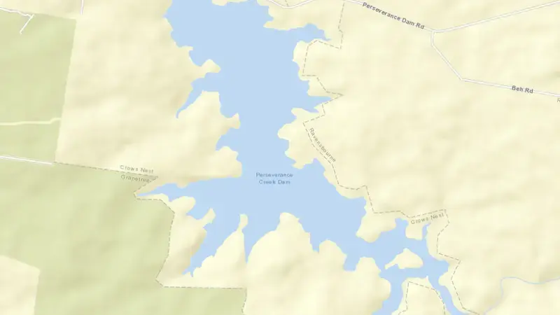 Road map of Perseverance reservoir, Queensland, Australia