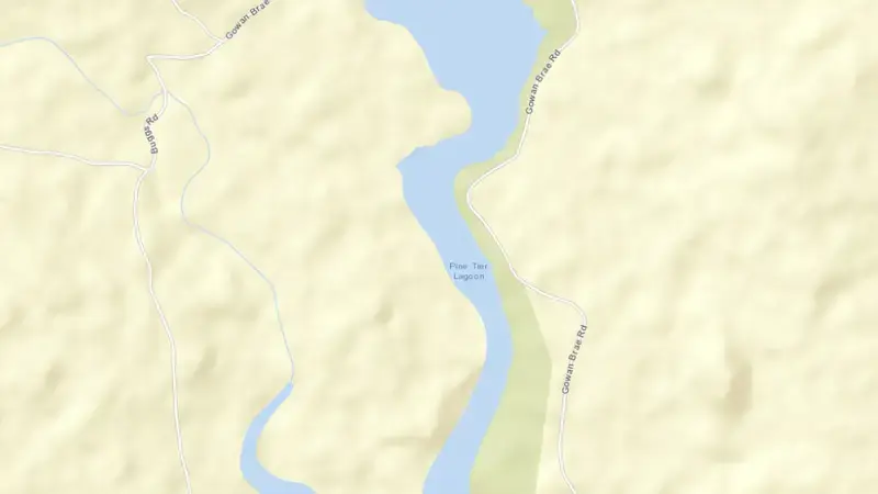 Road map of Pine Tier Lagoon reservoir, Tasmania, Australia