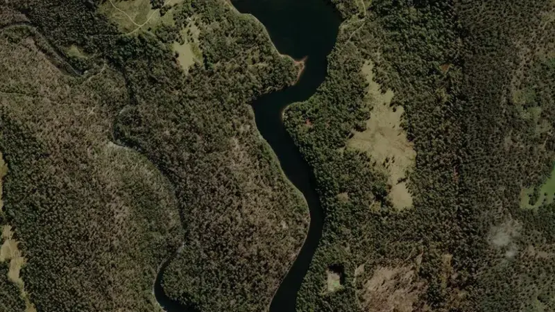 Satellite view of Pine Tier Lagoon reservoir, Tasmania, Australia