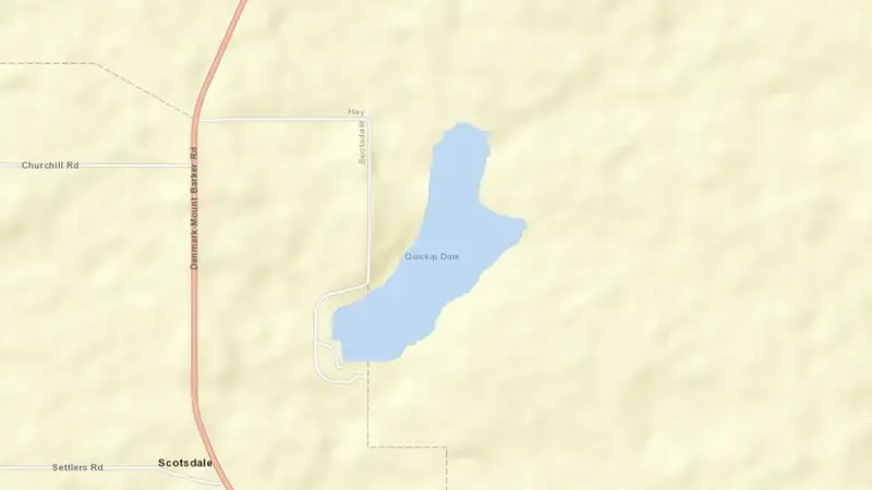 Road map of Quickup reservoir, Western Australia, Australia