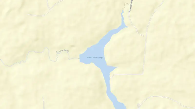 Road map of Samson Brook reservoir, Western Australia, Australia