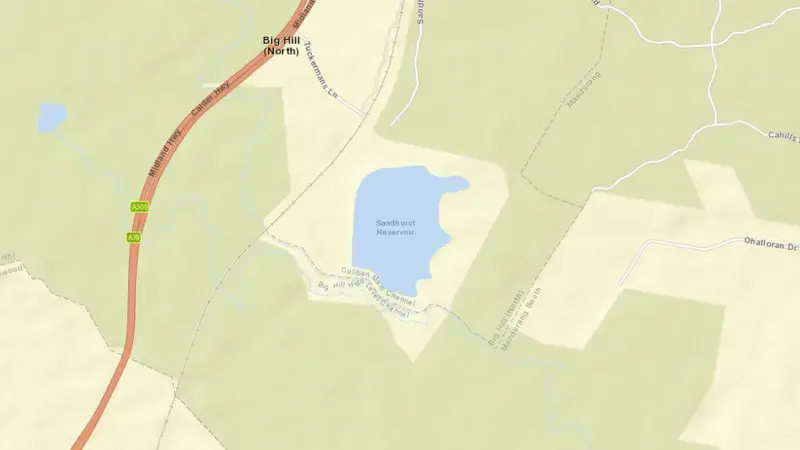 Road map of Sandhurst reservoir, Victoria, Australia