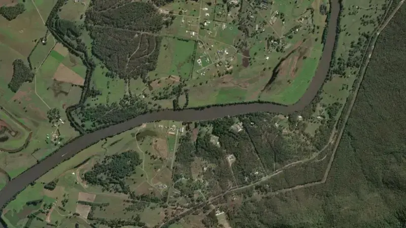 Satellite view of Seaham Weir reservoir, New South Wales, Australia