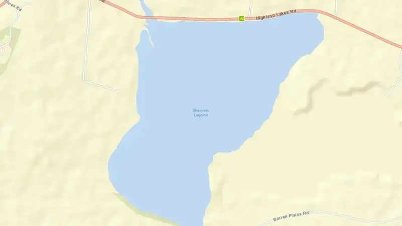 Road map of Shannon Lagoon reservoir, Tasmania, Australia