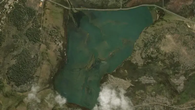 Satellite view of Shannon Lagoon reservoir, Tasmania, Australia
