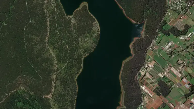 Satellite view of Silvan reservoir, Victoria, Australia
