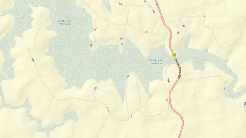 Road map of South Para reservoir, South Australia, Australia