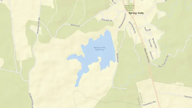 Road map of Spring Gully reservoir, Victoria, Australia