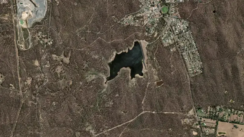 Satellite view of Spring Gully reservoir, Victoria, Australia