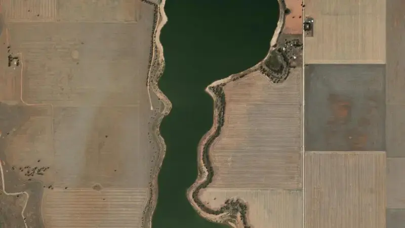Satellite view of Taylors Lake reservoir, Victoria, Australia