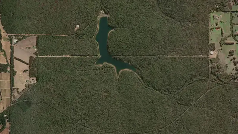 Satellite view of Ten Mile Brook reservoir, Western Australia, Australia