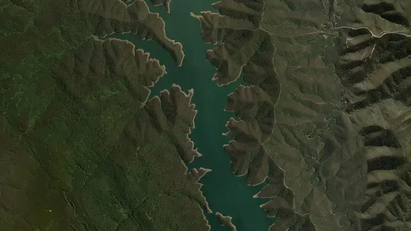 Satellite view of Thomson reservoir, Victoria, Australia