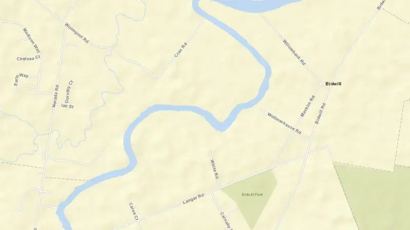 Road map of Tinana Barrage reservoir, Queensland, Australia