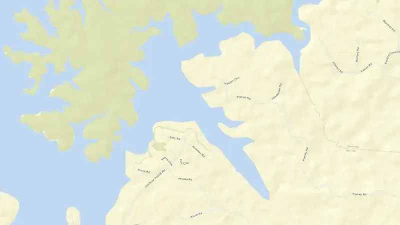 Road map of Tinaroo Falls reservoir, Queensland, Australia