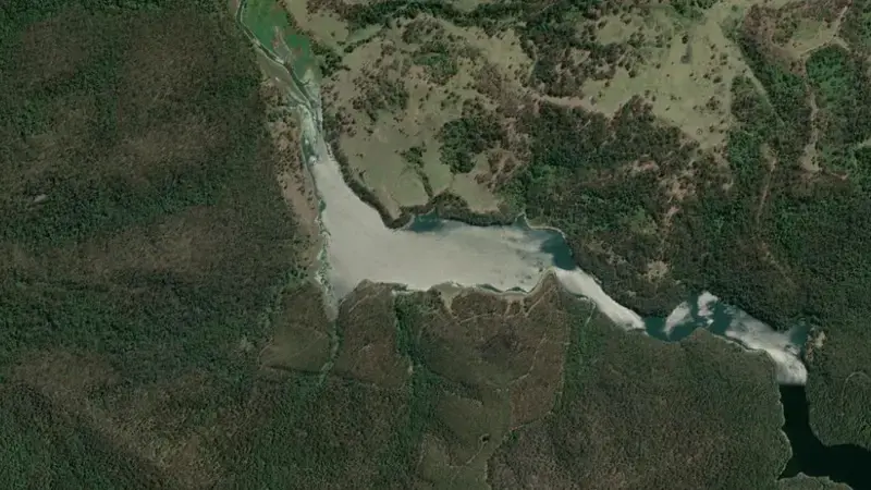 Satellite view of Toonumbar reservoir, New South Wales, Australia