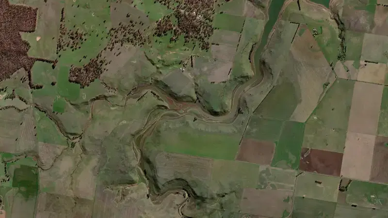Satellite view of Tullaroop Reservoir reservoir, Victoria, Australia