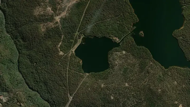 Satellite view of Tungatinah Lagoon reservoir, Tasmania, Australia
