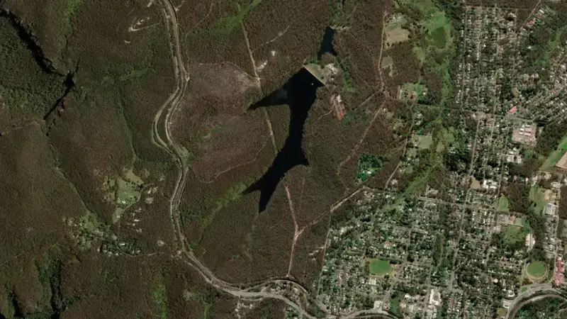 Satellite view of Upper Cascade reservoir, New South Wales, Australia